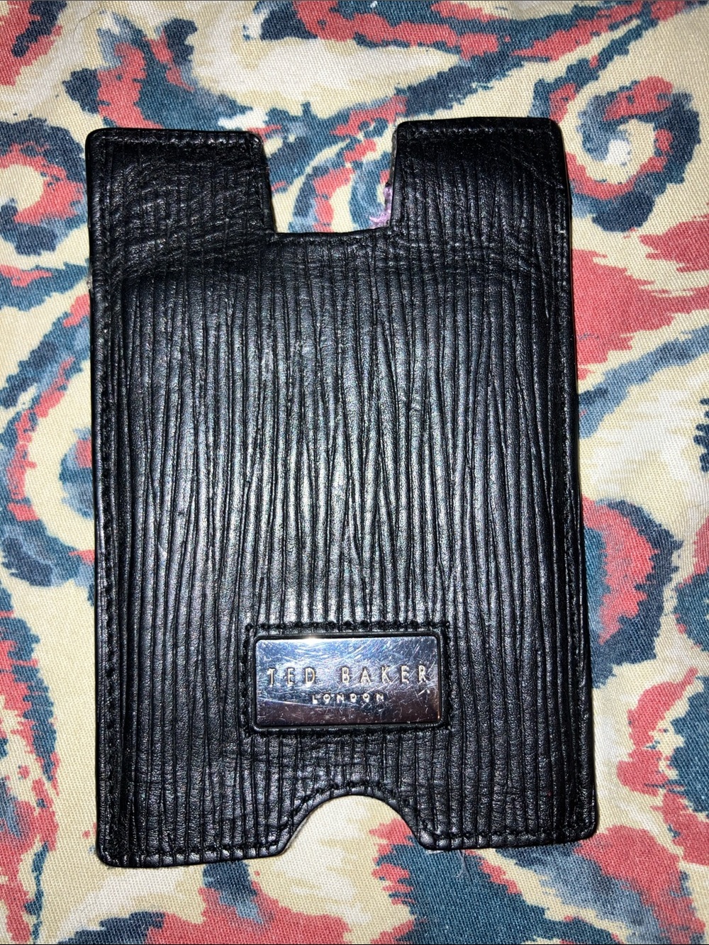 Ted Baker Black Textured Leather Phone Sleeve/Card Holder with Metal Logo
